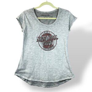 Torkia Apparel T-Shirt Womens Sz L Gray New York City Graphic Scoop Neck Y2K